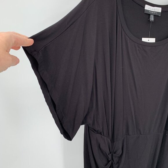 Eloquii Elements black knit shift dress ruching diagonal hem short sleeve 3X - Picture 3 of 5